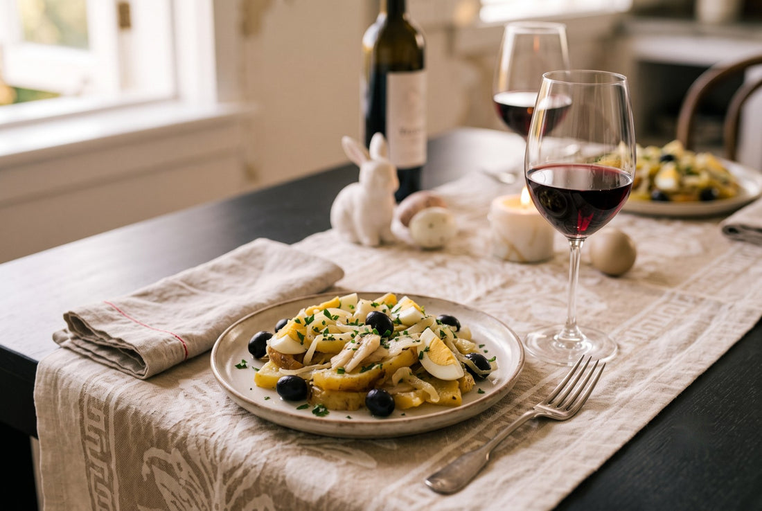 Prato de bacalhau harmonizado com vinho na mesa de Páscoa