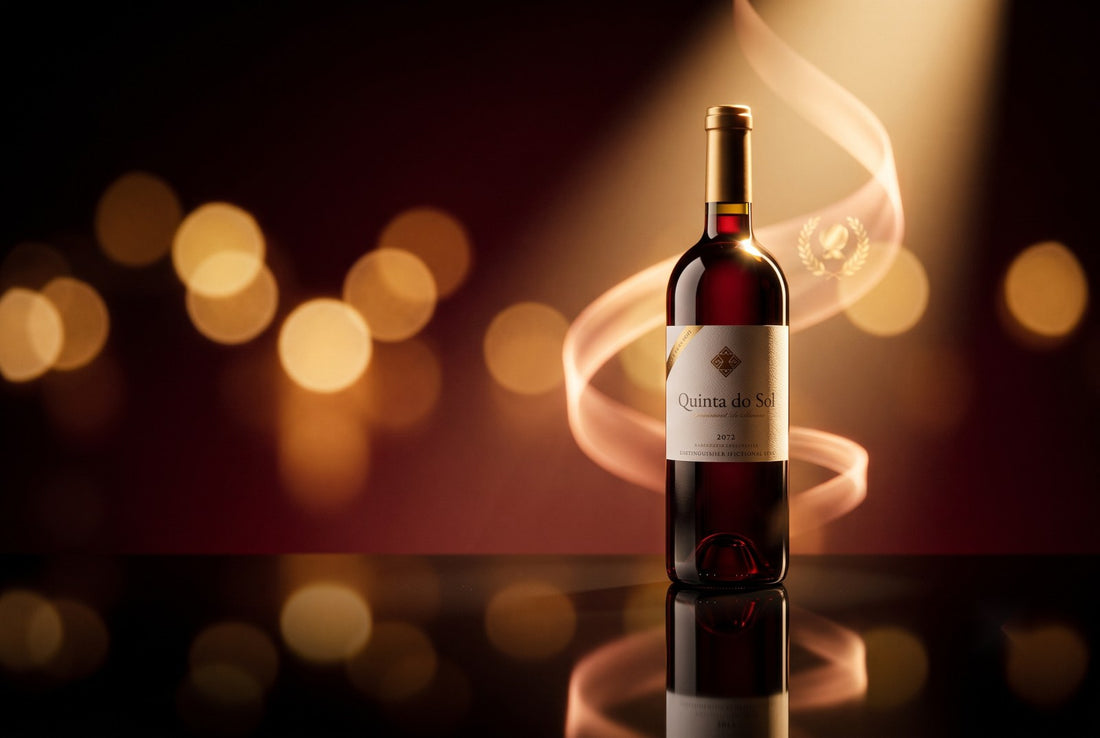 Garrafa de vinho brasileiro premiado sob holofote