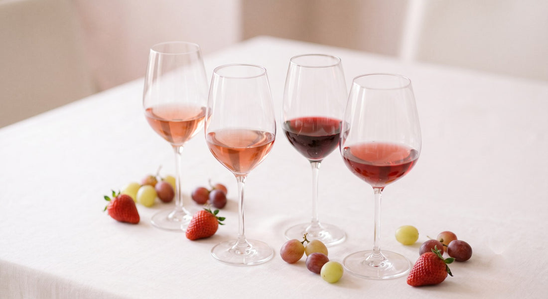 Quatro taças de vinho brasileiro suave com frutas