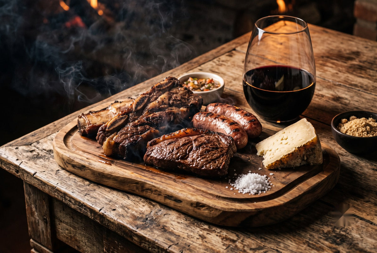 Tábua de churrasco harmonizada com vinho Tannat