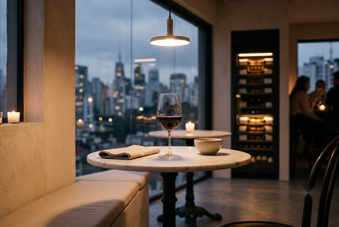 Wine bar em São Paulo com vista da cidade ao entardecer