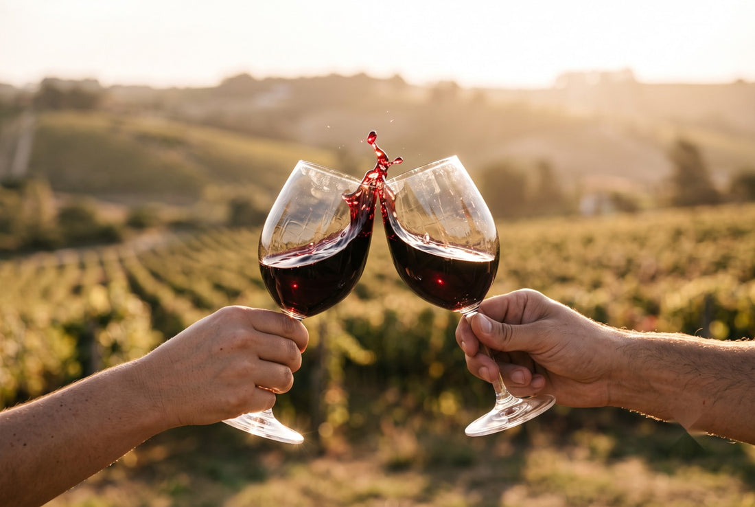 Brinde com taças de Tannat ao pôr do sol — Tannat Day