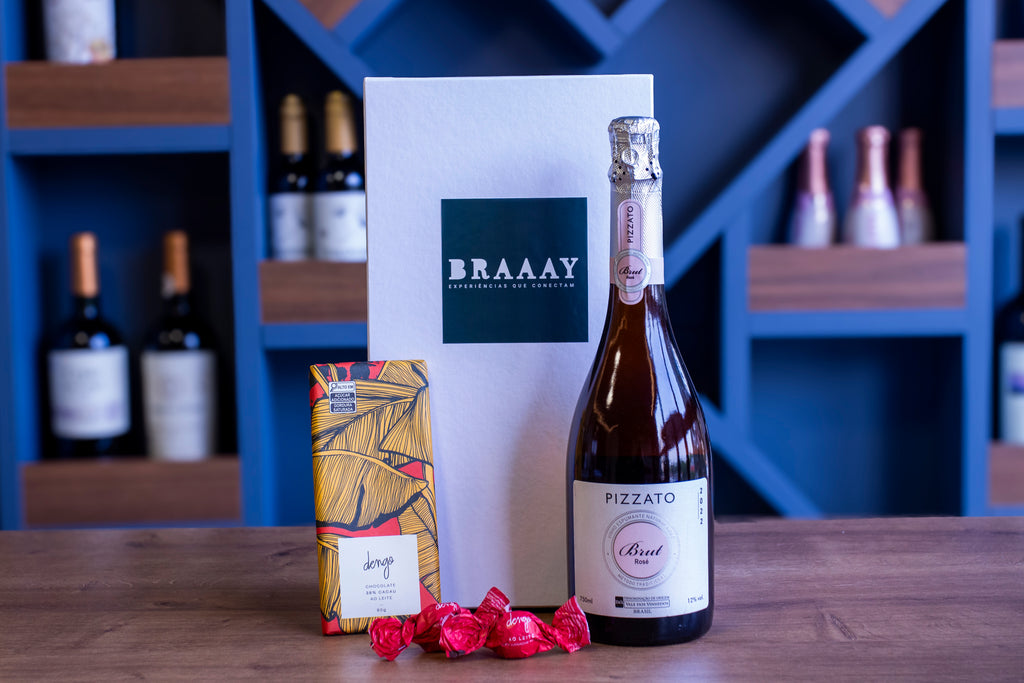 Kit Espumante Pizzato Brut Rosé com Chocolates Dengo